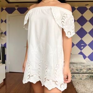 Showpo White Off the Shoulder Shift Dress